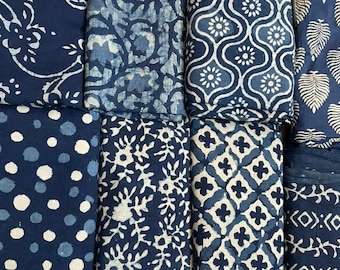Pañuelos de algodón estilo boho, estampado azul índigo, lavables y reutilizables.