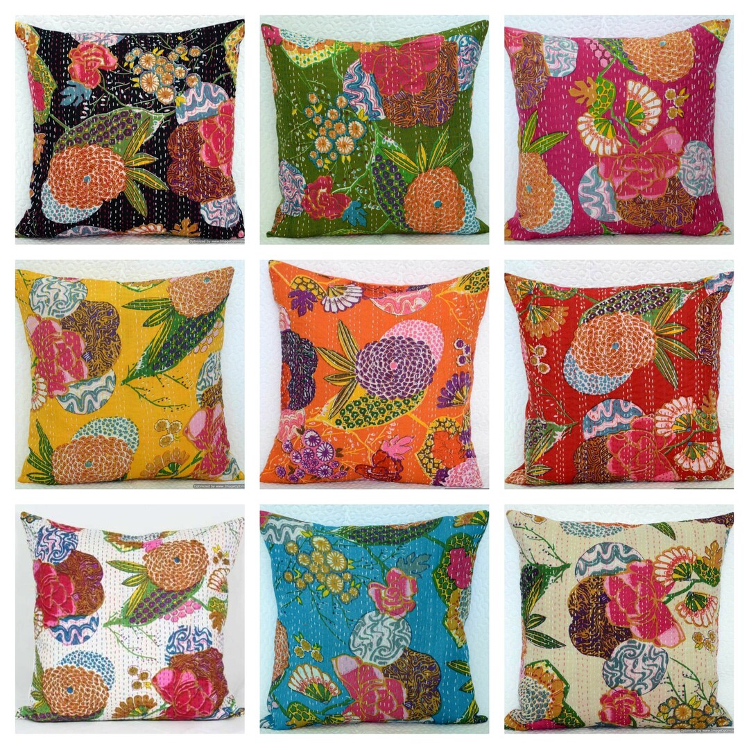 Handmade Vintage Kantha Throw Pillows Boho Home Decor Pillow Covers All Sizes Bohemian Kantha
