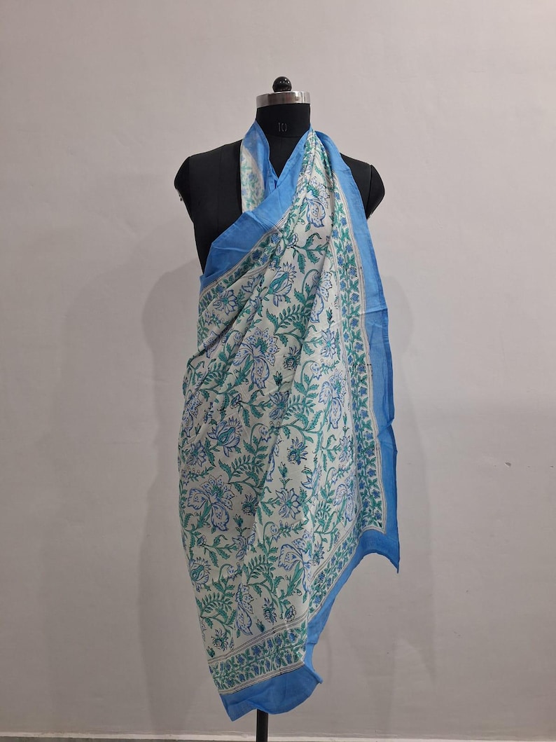 100% Cotton Hand Block Print Sarong: Bohemian Beach Cover-up, Lightweight Pareo, Resort Wear pattern 20