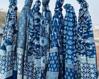 Stylowy damski sarong z bawełny z nadrukiem w bloki indygo, etniczny, ręcznie robiony pareo do bikini, bawełniane sarongi basenowe, sarong do owijania ciała