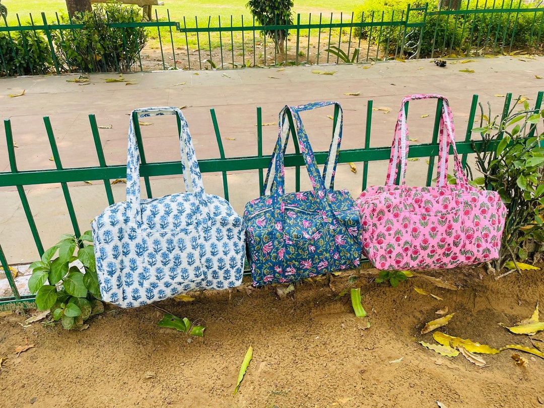 Large Cotton Weekend Duffle Bags Quilted Fabric Women's Travel Bag