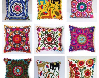 Throw Pillow Covers Mexican Pillow Covers Boho Suzani Cushion Cover Hand Embroidered Decorative Pillow Cover All Size 16x16 18x18 Pillowcase