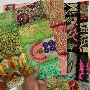 Gestickte Indien Sari Scraps/Boho Scrap/Sari Snippets Pack-Perlen Stoff-Snippet Doll Art-Junk Journal-Scrap Stoff-Embellishment Pack