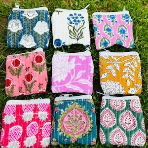 Block Printed Mini Quilted Pouch: Cotton Coin Purse