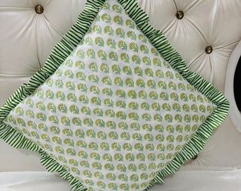 Block Print Cotton Pillow Cover: Boho Frill Cushion
