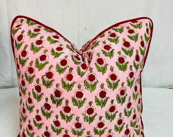 Block Print Boho Cushion Cover With Piping Handmade Cotton Bed Throw Pillows,bohemian pillow cushion cover vintage home decor Piping cushion