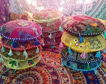 Round Cushions Bohemian Yoga Meditation Pillow Cushion Covers Indian Bohemian Colorful Embroidered Patchwork Cushions Indian Pillow