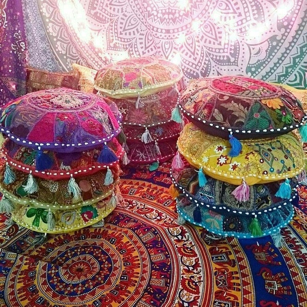 Coussins ronds bohème yoga méditation housses de coussin coussins indiens bohèmes brodés colorés patchwork oreiller indien-housse