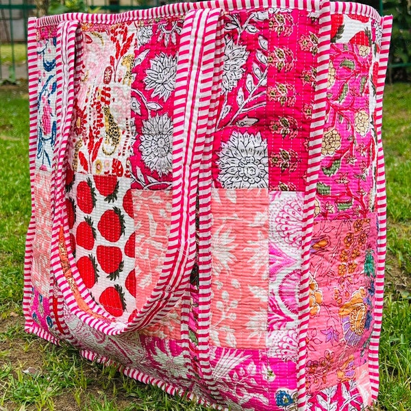 Women Cotton Quilted Shopping Tote Bag main image 1