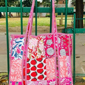 Pink - Handcrafted Quilted Cotton Hand Bag  47