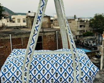 Large Cotton Weekend Duffle Bags Quilted Fabric Women's Travel