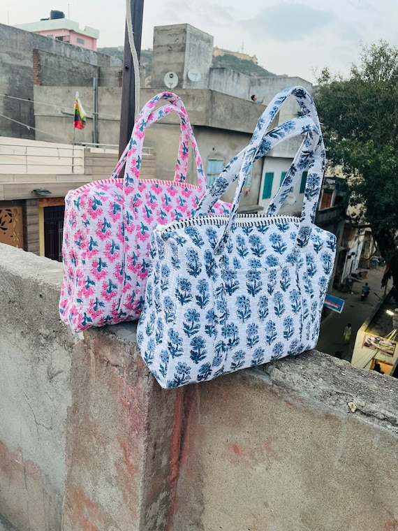 Large Cotton Floral Quilted Weekend Tote Bags Holiday Gift