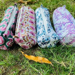 Block Printed Cotton Large Pencil Pouches Handmade Quilted Boho Pencil Bags Gift For Student Unique Pen Pouch | Organic Cotton Travel Bag