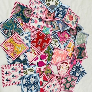 Floral Cotton Tea Coasters: Handmade Block Printed Table Decor