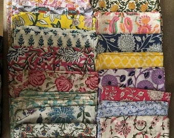 Retales de tela de algodón con estampado en bloque: Lote de cuartos de tela indios vintage