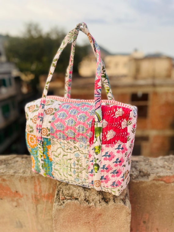 Letter & Flower Pattern Bag Set : Large Capacity Tote Bag & Clutch