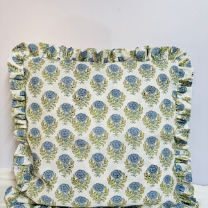 Blockprint Raffle Pillowcase Bohemian decor Indian Cotton Frill throw Pillows Vintage Handmade Rectangular Frill Cushion Cover India Pillows