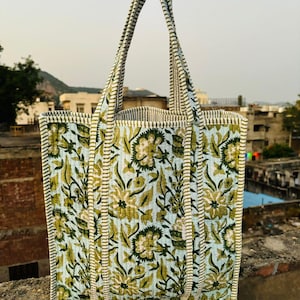 Grands sacs fourre-tout en coton matelassé pour femmes, sacs à provisions floraux vintage, cadeau pour elle, sacs à main pour femme, sac de plage, cadeaux d'anniversaire
