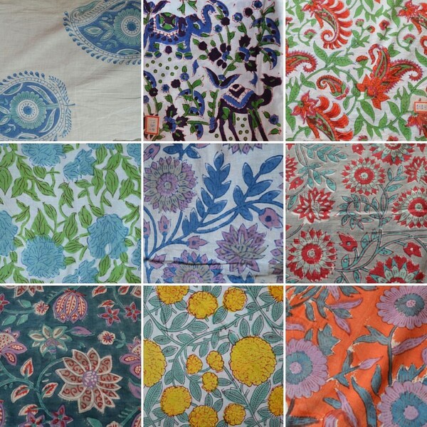 Indian block print Fat Quarter Bundle: Colorful Lot of 10 fat quarters 100% Cotton Quilting Fabric Floral Print Fabrics Quilting Bundle