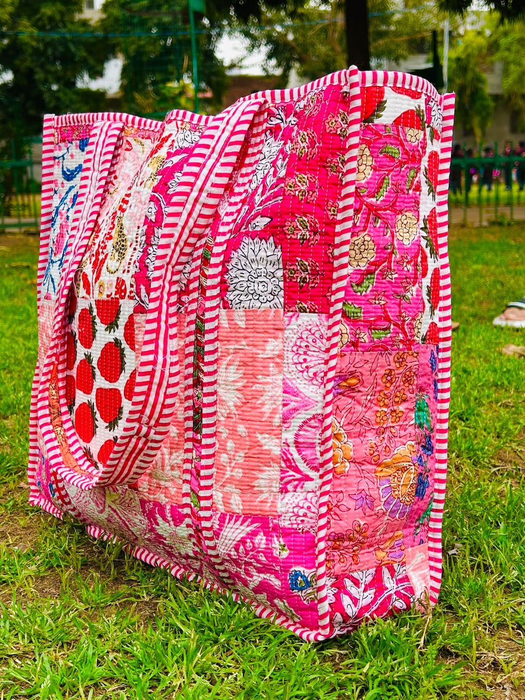 Pink - Handmade Quilted Cotton Utility Pouch 01