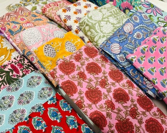 Lote de telas de algodón con estampado de bloques indios vintage: Retales florales