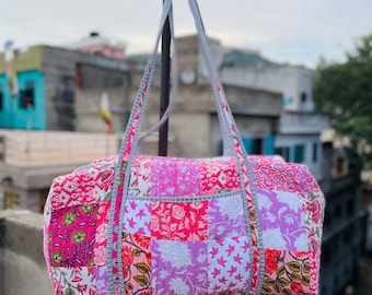 Cotton quilted floral print duffle bag, holiday gift duffle bag, bride gift embroidery duffle bag, boho pool carry duffle bag, gift for her,