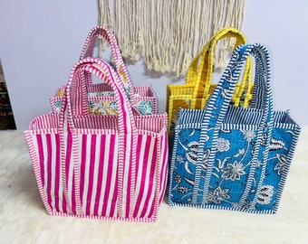 Handmade Mini Tote Bag | Cotton Quilted Floral Tote Bags | Wedding Welcome Bag | Eco-friendly Lunch Bag | Summer Tote Bag for Weddings
