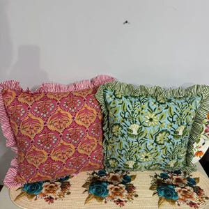 Floral Block Print Cotton Cushion Cover: Bohemian Sofa Pillow
