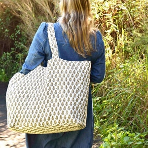 Extra Große Gesteppte Einkaufstasche Baumwolle Floral Wochenend-Tasche Big Tragetaschen Huge Tote Oversized Shopping Alles Tasche Reiseumhängetasche Frau