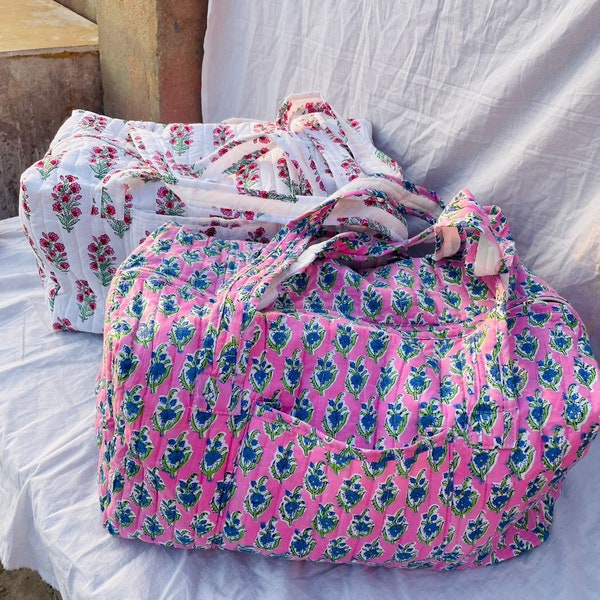 Grands sacs de voyage en coton | de voyage pour femme en tissu matelassé | Sacs de plage réutilisables pour la nuit | Sac pour bagage à main imprimé, cadeaux de vacances