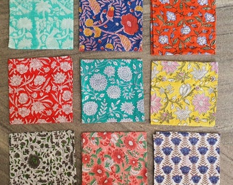 Bunte Block Print Stoffservietten, indische Baumwolle, Boho Tischdekoration
