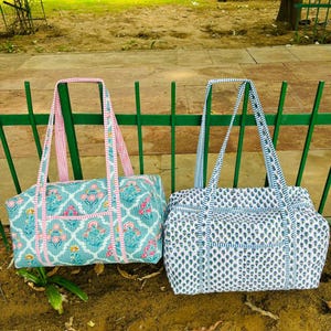 Large Cotton Weekend Duffle Bags | Quilted Fabric Women&#39;s Travel Bag | Reusable Beach Overnight Bags |Printed Hand Luggage Bag,Holiday gifts