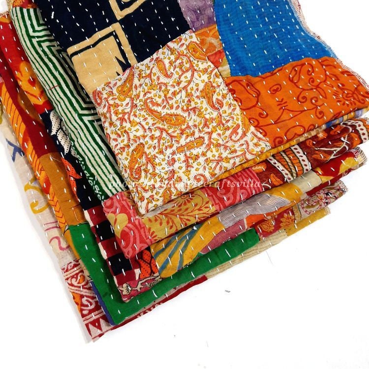Indian Silk Sari Squares Fabric Square Pack Vintage Sari Silk Fabric  Remnants Scrap Bundle Craft Sewing Quilting Squares Junk Journal 