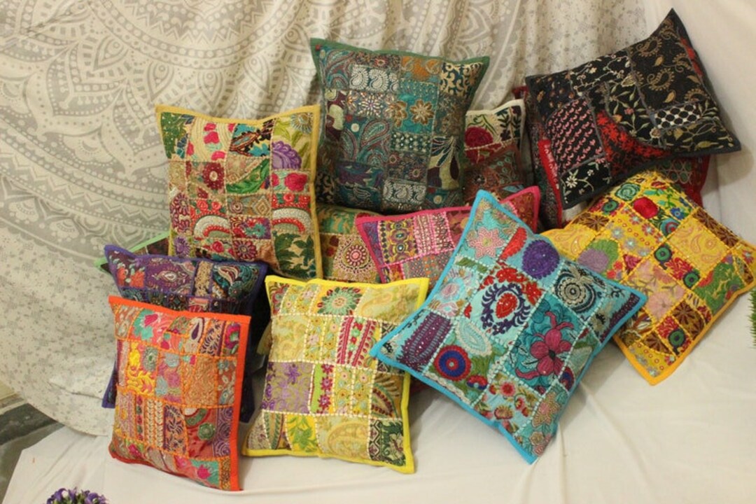 Bohemian Style Throw Pillows Colorful Embroidered Throw Pillowcase