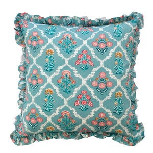 Block Printed Frill Vintage Boho Cushion Cover Bohemian raffle Pillows Home Decor Gifts Floral rectangular Frill Sofa throw pillow Cushion