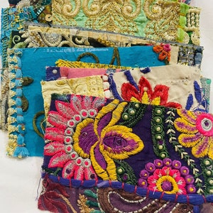 Vintage Hand stitched Embroidered Beaded Patchwork Scarps Junk Journals Bohemian Patches swatches Decorative quilting Scarps