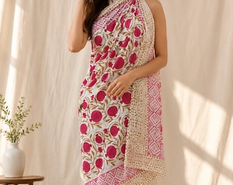 Indian Artisan Handmade Block-Printed Cotton Sarongs, Voile Fabric Sarong, Woman Beach Wear Wrap