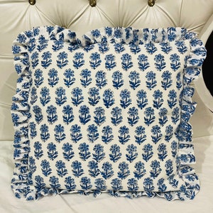 Block Print Boho Cushion Cover With Frill Handmade Cotton Bed Throw Pillows, bohemian pillow cushion cover vintage home decor frill cushion