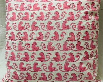 Handblockdruck Baumwollkissenbezug, Boho Kissenbezug mit Blumenmuster, Jaipur Wohndekor