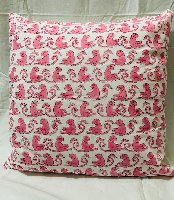 Indian Block Print Cushion Cover Floral Print Bohemian Pillow Cushion Cover Vintage Decorative Pillows Pink Boho Sofa Decor Pillow Etsy Canada