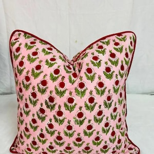 Kussenhoes van katoen met blokprint, boho bloemenprint, met bies, kussenhoes voor de woonkamer, landelijke stijl, cadeau voor haar
