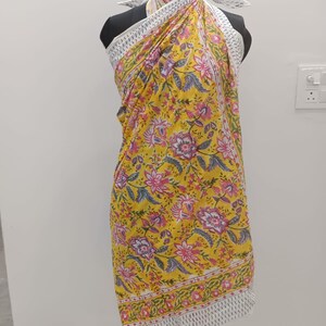 手染めコットンサロン、花柄プリントビーチカバーアップ、ヘッドラップ、パレオ pattern 12