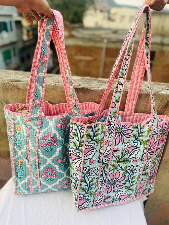 Large Cotton Quilted Tote Bags Floral Printed Weekend Shoulder Bag Shopping Grocery Beach Travel Tote Bag Indian Bohemian Women s Handbags Etsy Canada