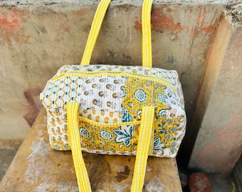 Yellow Patch Large Weekender bag - Cotton Travel duffel bag - Floral overnight bag - quilted bag -Beach bag with zipper -bags for Women