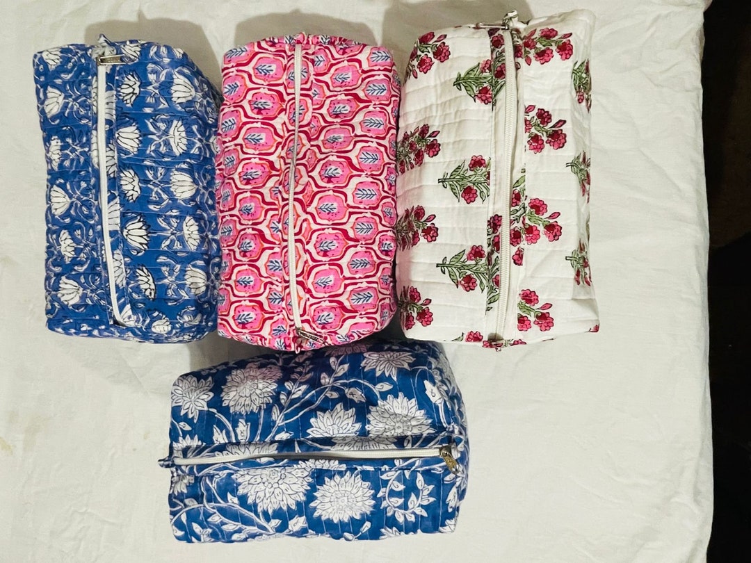 Quilted Travel Pouch/hand Block Print Toiletry Bag/travel Bag/make