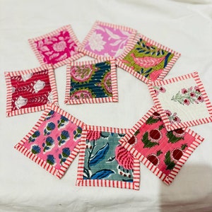 Colorful Mix Match Fabric Coasters Vintage Inspired Cotton Quilted  Boho Coasters Home Decor Drink Coaster Gifts for Her Housewarming Gift