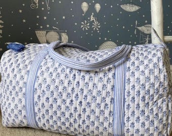 Vintage Quilted Cotton Duffel Bag: Block Print Travel, Gym, Weekend Bag