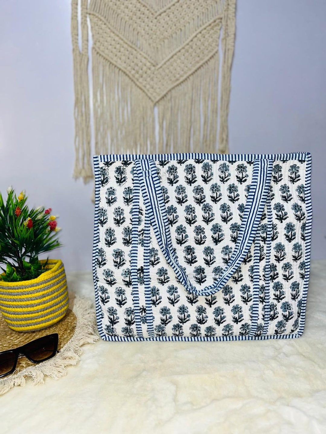 Womens Large Blue Tote Shoulder Bag
