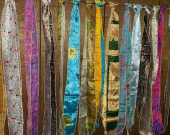 Vintage Bohemian Silk Recycle Sari Sashes Head Wrap Neck Warps, Boho Silk Hair Scarf Tie Scarf Silk Belt and Sashes Soft Fabric-Crafting