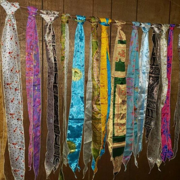 Vintage Bohemian Silk Recycle Sari Sashes Head Wrap Neck Warps, Boho Silk Hair Scarf Tie Scarf Silk Belt and Sashes Soft Fabric-Crafting